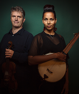 Rhiannon Giddens with Dirk Powell, 2025 Alaska Folk Festival Guest Artist (Photo: David McClister)